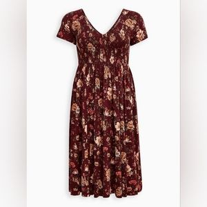 Torrid Size 00 Midi Challis Smocked Dress
